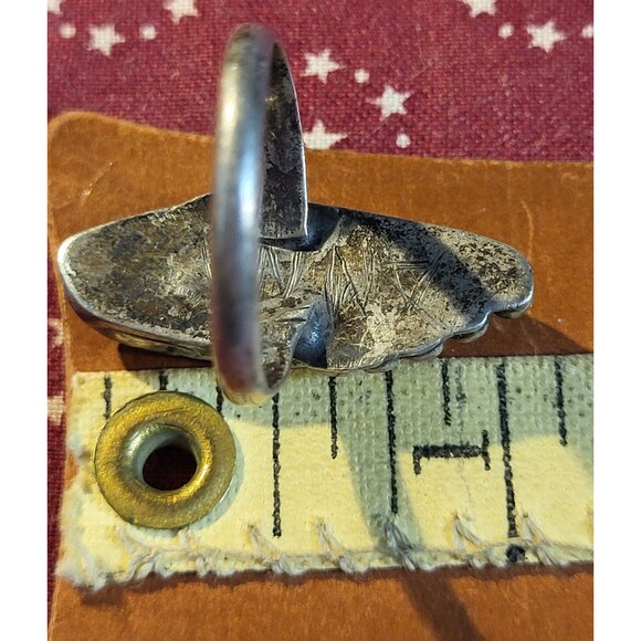 Vintage Navajo Turquoise & Mother of Pearl Sterling Silver Old Pawn Ring 6.25 - Picture 9 of 10